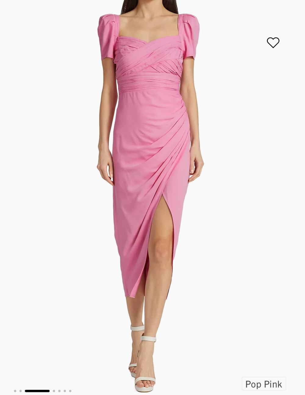 Self-Portrait Iris Pink Puff Sleeve Stretch Crepe Gathered Midi Dress US 4